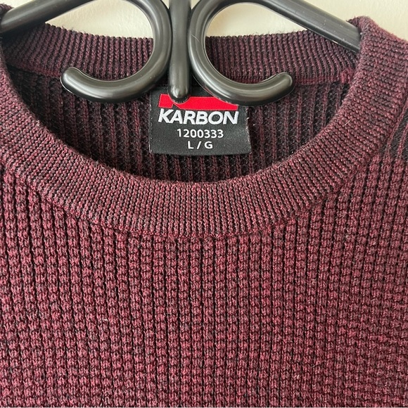 Karbon waffle knit burgundy long sleeve crew neck sweatshirt women’s large - Picture 2 of 10
